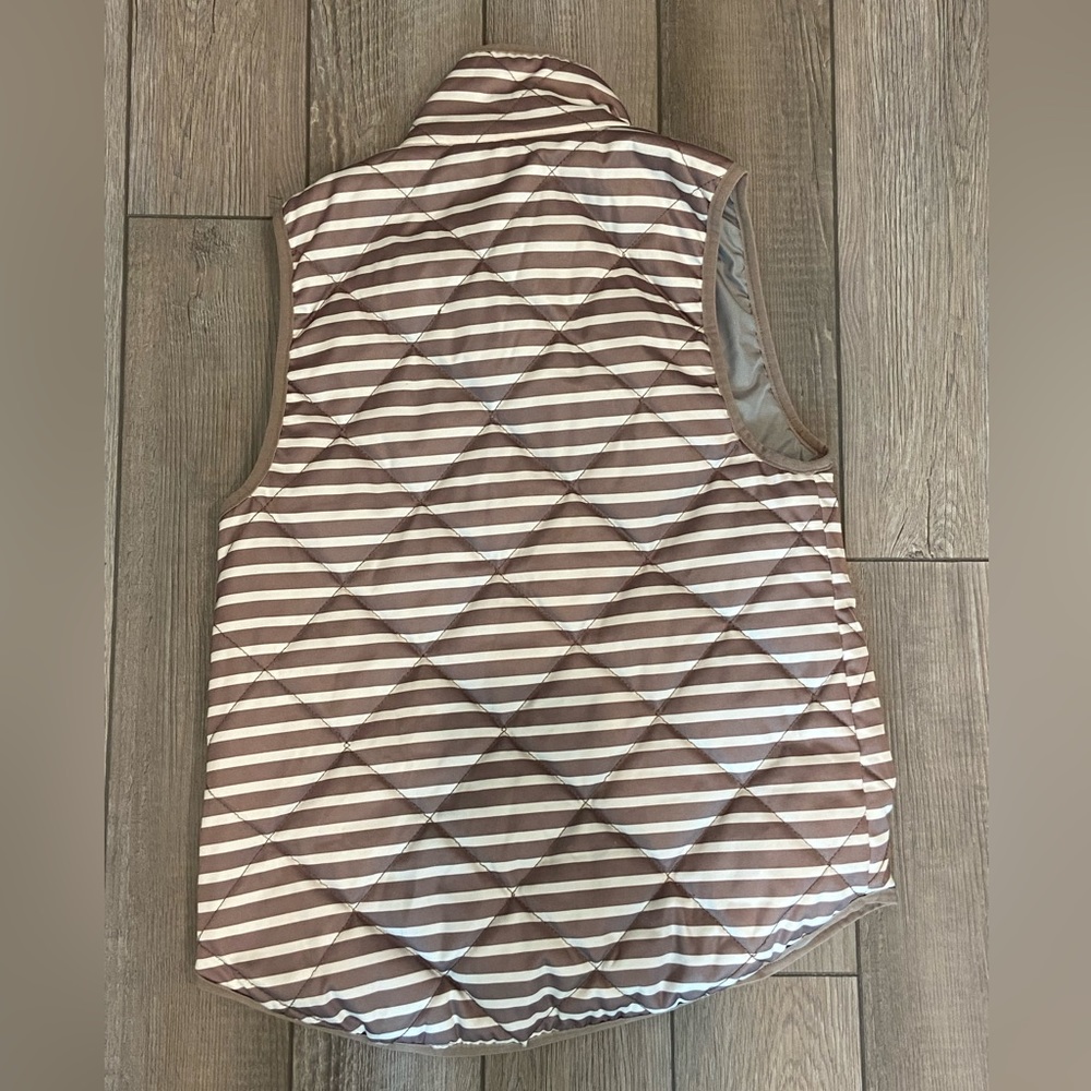 very cute puffer vest! grey and white stripes.